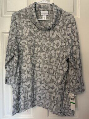 Alfred Dunner Top Womens Large Gray Lightweight Blouse 3/4 Sleeve New